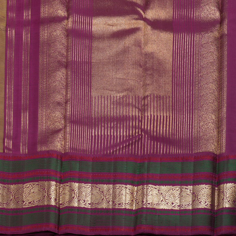 Hayagrivas Lemon Yellow Handloom Kanjivaram Silk Saree with Purple Border BBD1457L8-1