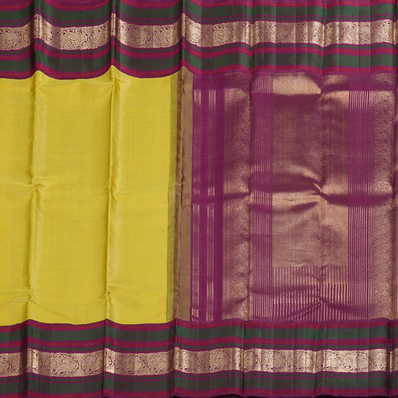 Hayagrivas Lemon Yellow Handloom Kanjivaram Silk Saree with Purple Border BBD1457L8-1