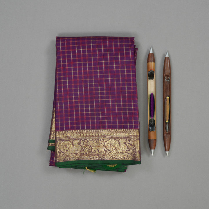 Hayagrivas Handloom Deep Violet Kanjivaram Silk Saree with Royal Beige Border BBD1457L9-1