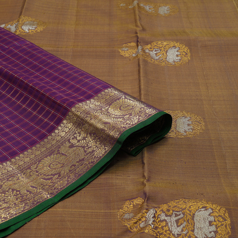 Hayagrivas Handloom Deep Violet Kanjivaram Silk Saree with Royal Beige Border BBD1457L9-1