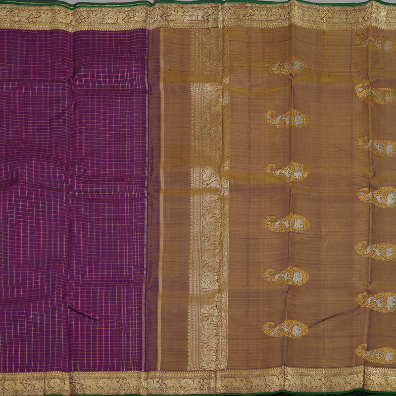 Hayagrivas Handloom Deep Violet Kanjivaram Silk Saree with Royal Beige Border BBD1457L9-1