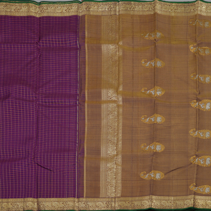 Hayagrivas Handloom Deep Violet Kanjivaram Silk Saree with Royal Beige Border BBD1457L9-1