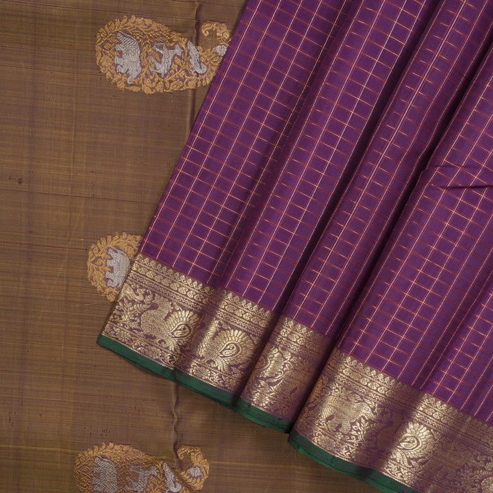 Hayagrivas Handloom Deep Violet Kanjivaram Silk Saree with Royal Beige Border BBD1457L9-1