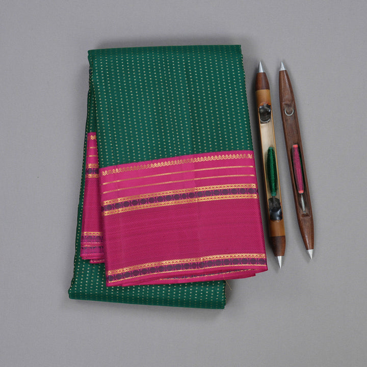 Hayagrivas Bottle Green Handloom Kanjivaram Silk Saree with Pink Border BBD1460L2-1