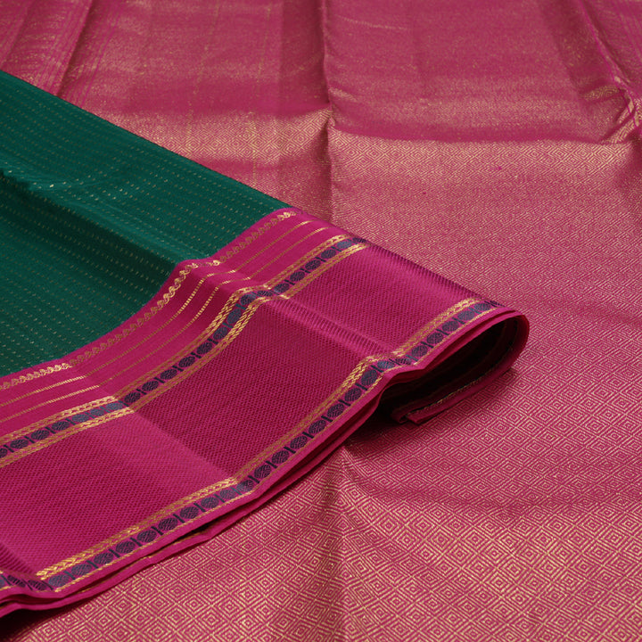 Hayagrivas Bottle Green Handloom Kanjivaram Silk Saree with Pink Border BBD1460L2-1