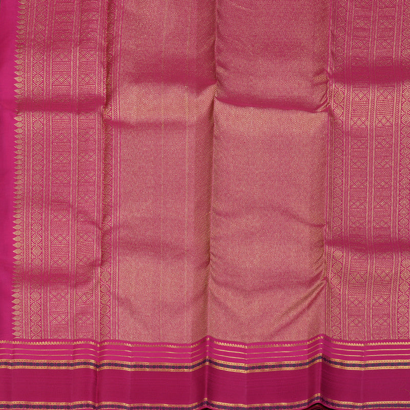 Hayagrivas Bottle Green Handloom Kanjivaram Silk Saree with Pink Border BBD1460L2-1