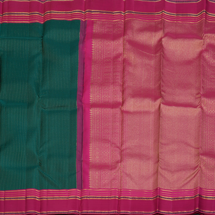 Hayagrivas Bottle Green Handloom Kanjivaram Silk Saree with Pink Border BBD1460L2-1