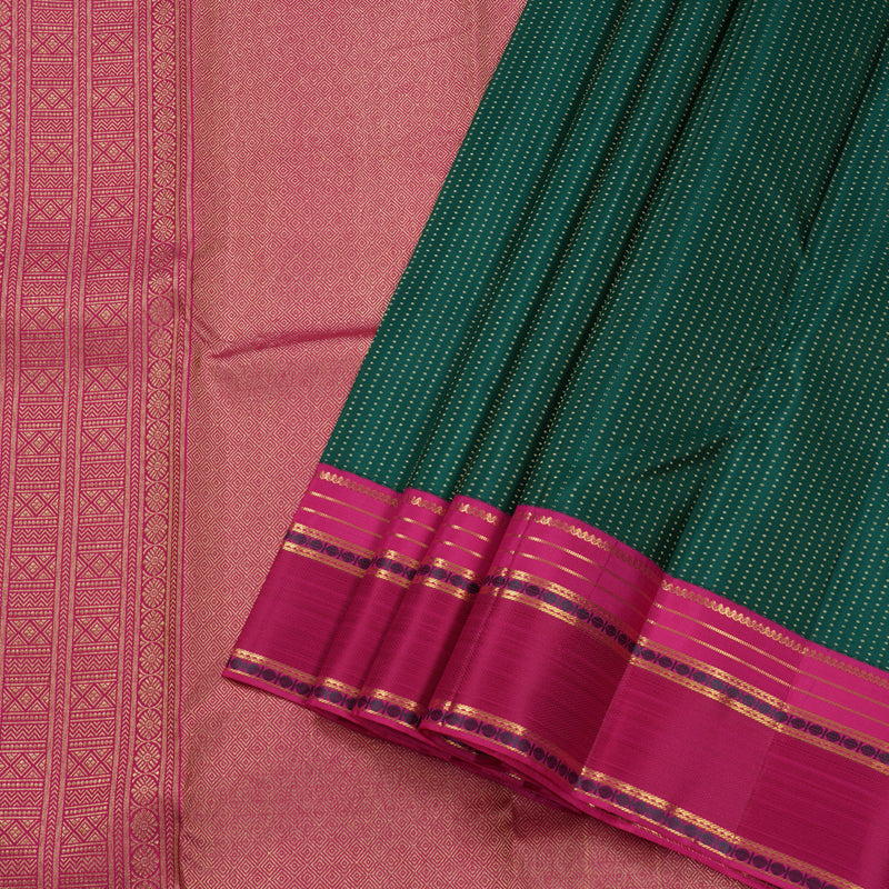 Hayagrivas Bottle Green Handloom Kanjivaram Silk Saree with Pink Border BBD1460L2-1