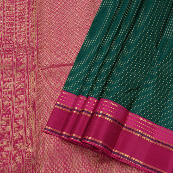 Hayagrivas Bottle Green Handloom Kanjivaram Silk Saree with Pink Border BBD1460L2-1
