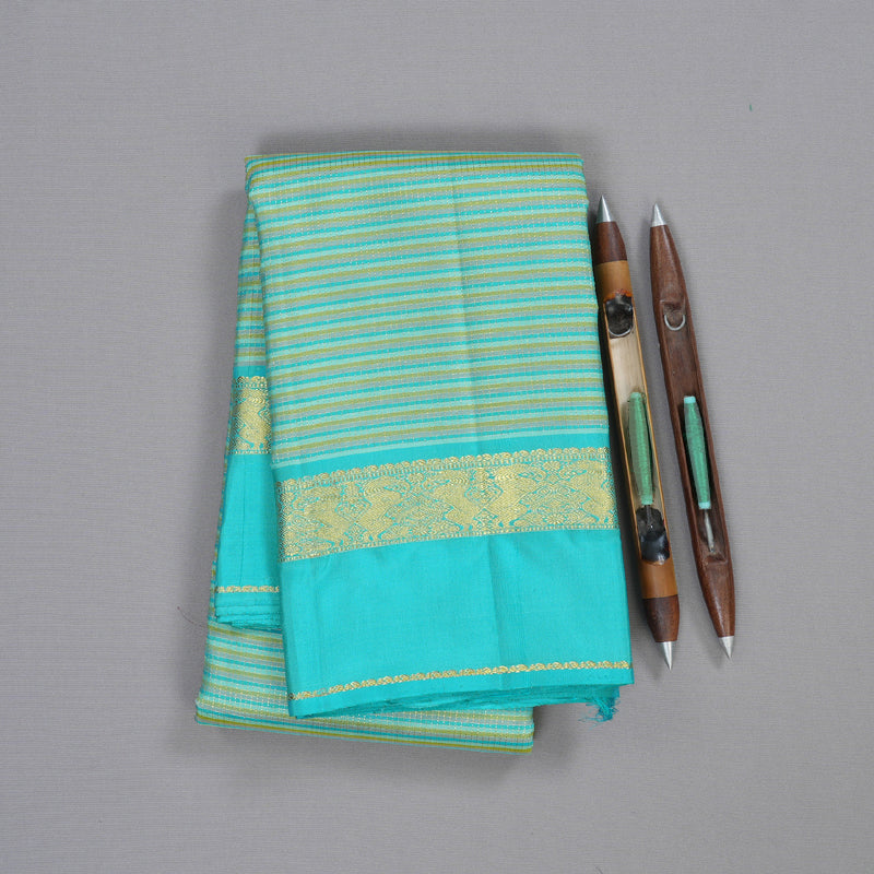 Hayagrivas Multi Color  Handloom Kanjivaram Silk Saree with Sea Blue Border BBD1460L7-1
