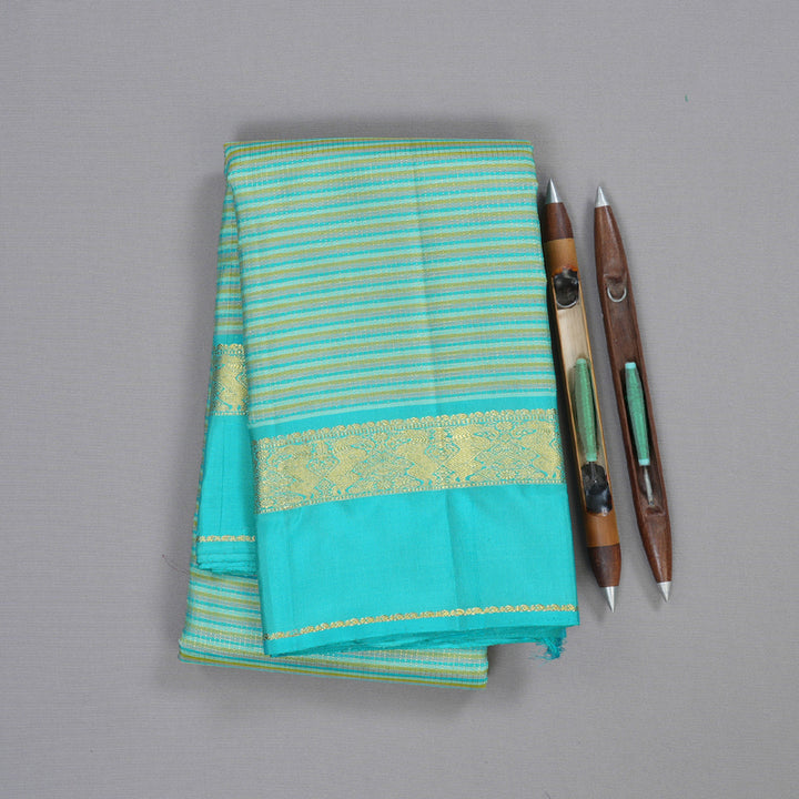 Hayagrivas Multi Color  Handloom Kanjivaram Silk Saree with Sea Blue Border BBD1460L7-1