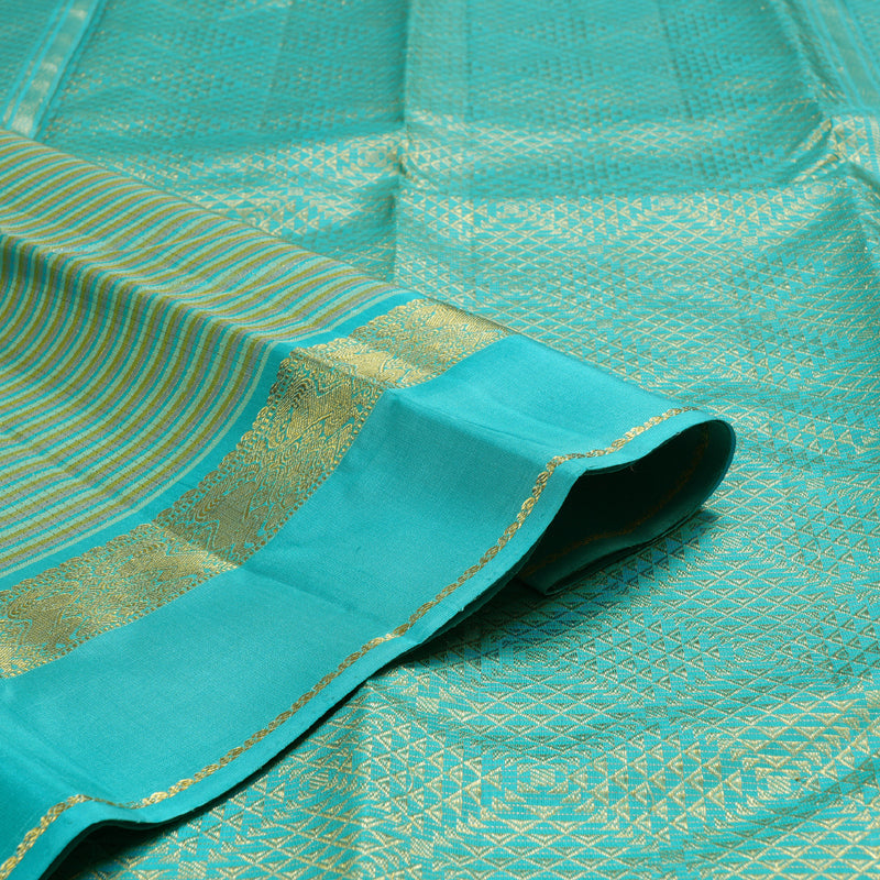 Hayagrivas Multi Color  Handloom Kanjivaram Silk Saree with Sea Blue Border BBD1460L7-1
