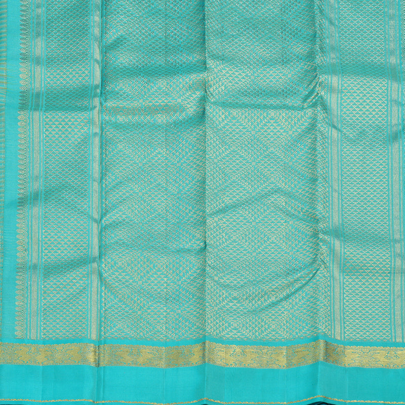Hayagrivas Multi Color  Handloom Kanjivaram Silk Saree with Sea Blue Border BBD1460L7-1