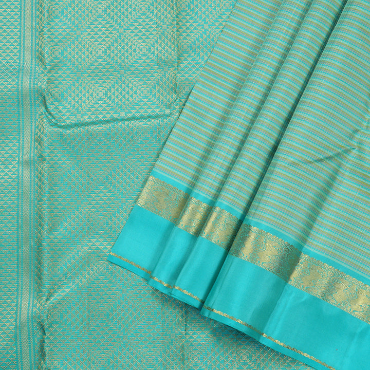 Hayagrivas Multi Color  Handloom Kanjivaram Silk Saree with Sea Blue Border BBD1460L7-1
