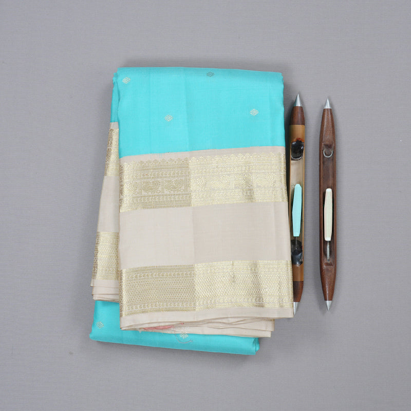 Hayagrivas Sky Blue Handloom Kanjivaram Silk Saree with Sandal Beige Border-BBD1460L9-1