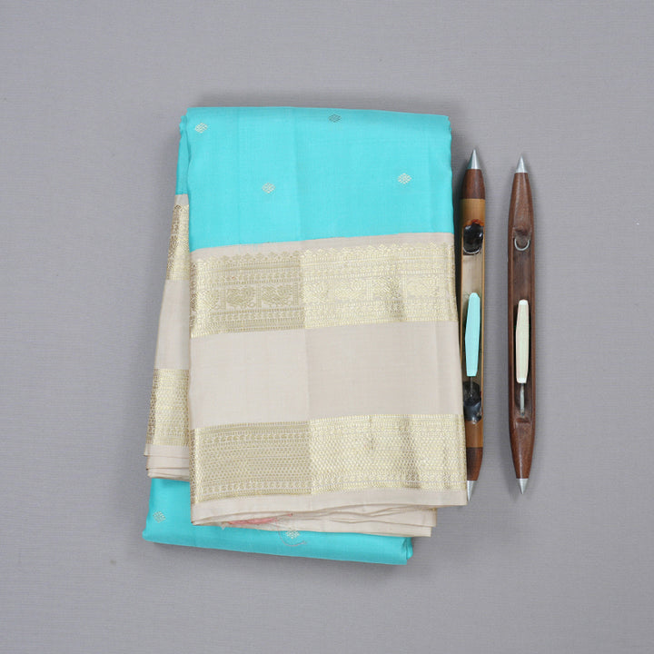 Hayagrivas Sky Blue Handloom Kanjivaram Silk Saree with Sandal Beige Border-BBD1460L9-1