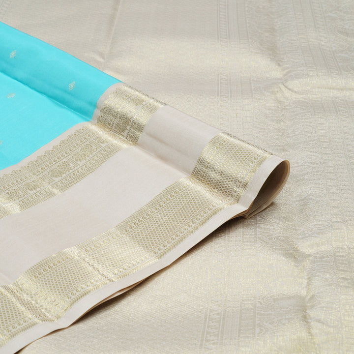 Hayagrivas Sky Blue Handloom Kanjivaram Silk Saree with Sandal Beige Border-BBD1460L9-1