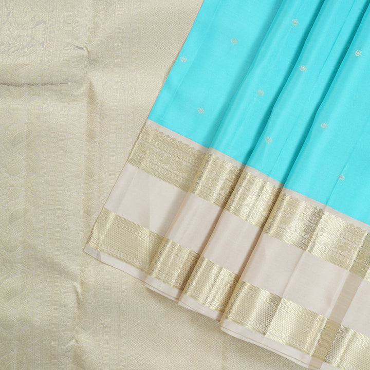 Hayagrivas Sky Blue Handloom Kanjivaram Silk Saree with Sandal Beige Border-BBD1460L9-1