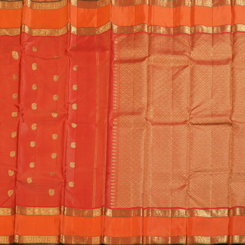 Hayagrivas Red Handloom Kanjivaram Silk Saree with Orange Border BBD1461L11-1