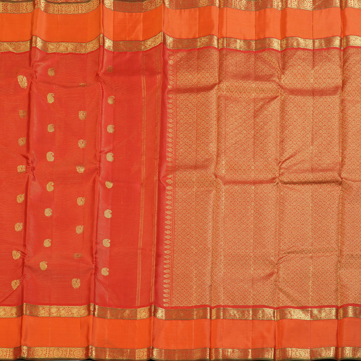 Hayagrivas Red Handloom Kanjivaram Silk Saree with Orange Border BBD1461L11-1