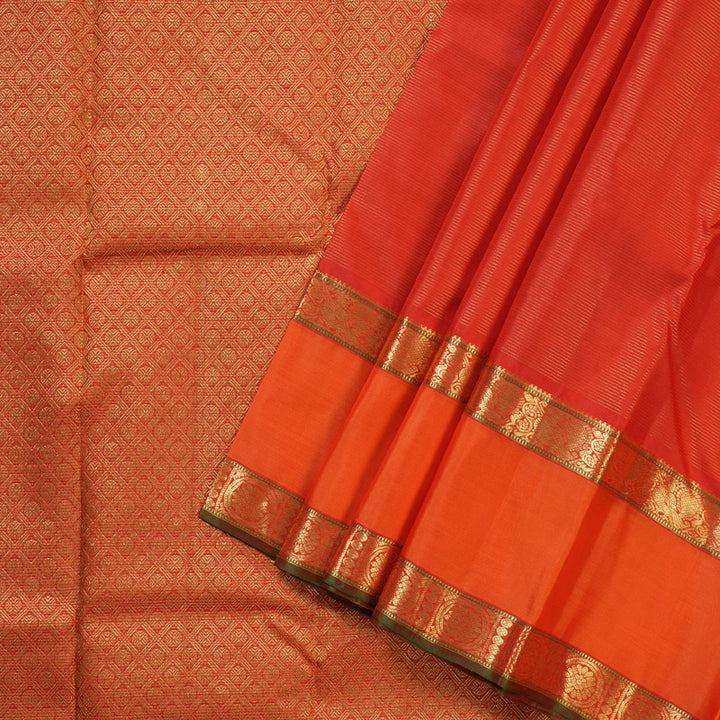 Hayagrivas Red Handloom Kanjivaram Silk Saree with Orange Border BBD1461L11-1
