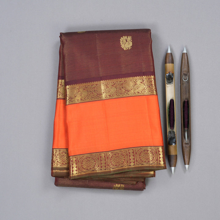 Hayagrivas Dark Maroon Handloom Kanjivaram Silk Saree with Orange Border BBD1461L11-2
