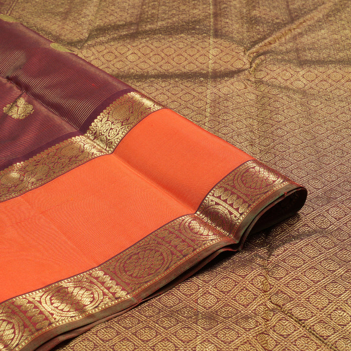 Hayagrivas Dark Maroon Handloom Kanjivaram Silk Saree with Orange Border BBD1461L11-2