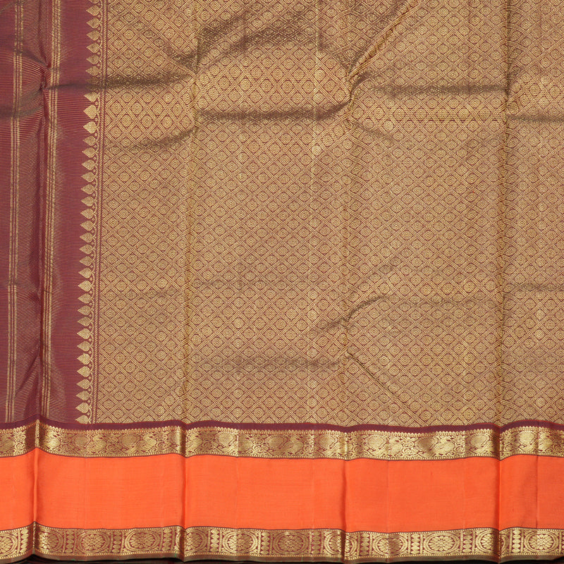 Hayagrivas Dark Maroon Handloom Kanjivaram Silk Saree with Orange Border BBD1461L11-2