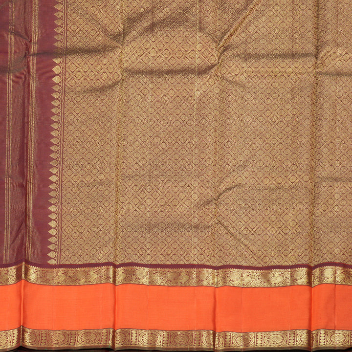 Hayagrivas Dark Maroon Handloom Kanjivaram Silk Saree with Orange Border BBD1461L11-2