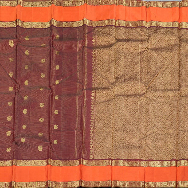 Hayagrivas Dark Maroon Handloom Kanjivaram Silk Saree with Orange Border BBD1461L11-2