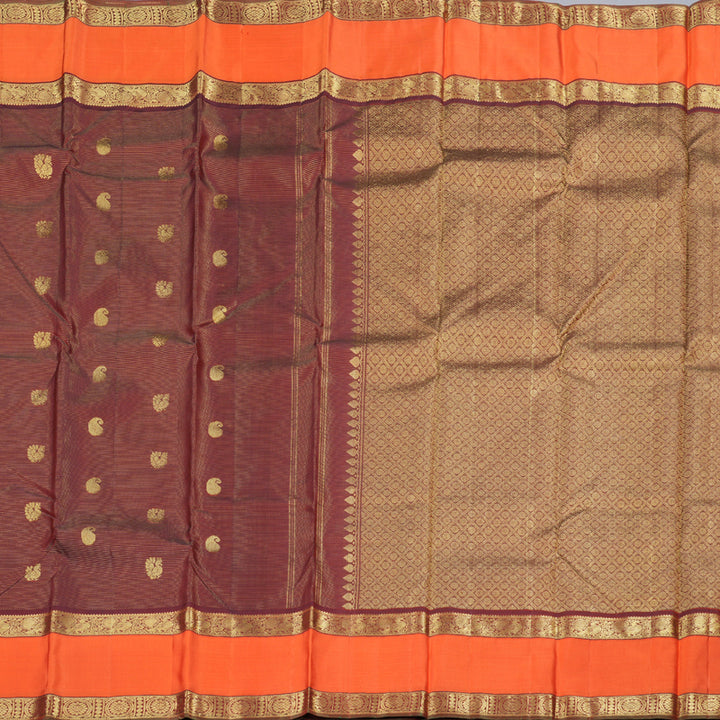 Hayagrivas Dark Maroon Handloom Kanjivaram Silk Saree with Orange Border BBD1461L11-2