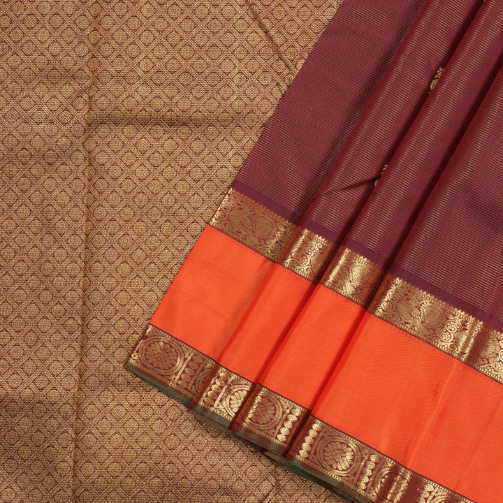 Hayagrivas Dark Maroon Handloom Kanjivaram Silk Saree with Orange Border BBD1461L11-2