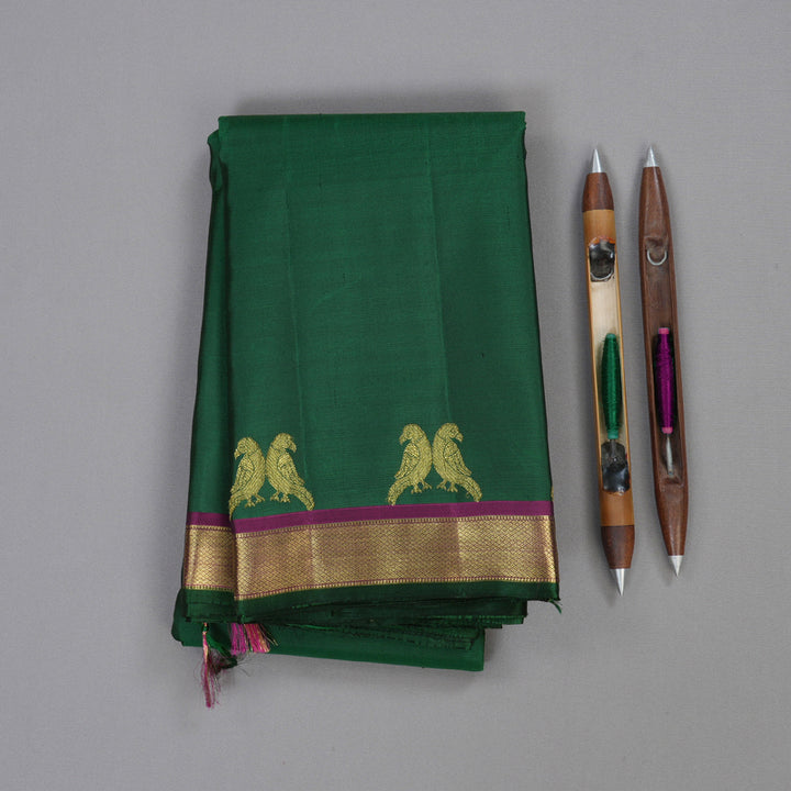 Hayagrivas Bottle Green Handloom Kanjivaram Silk Saree with Purple Border BBD1461L12-2