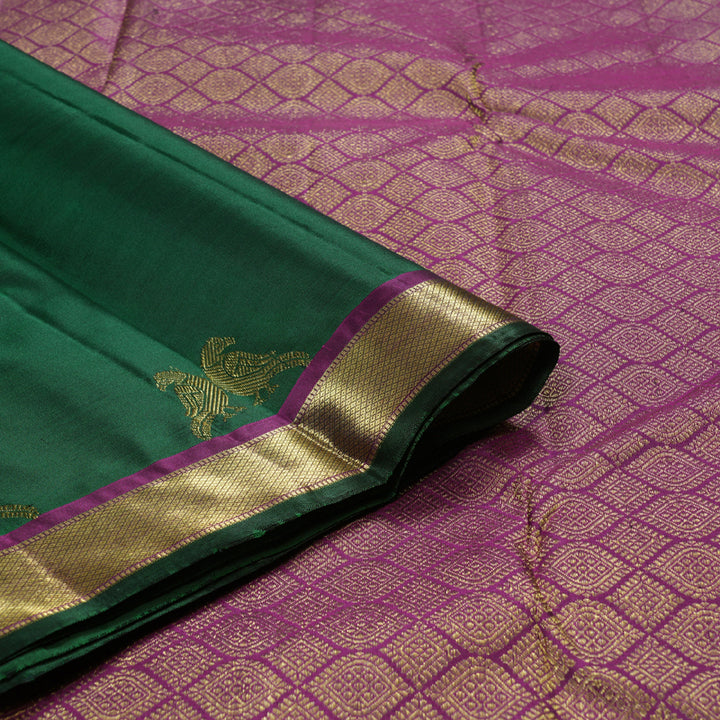 Hayagrivas Bottle Green Handloom Kanjivaram Silk Saree with Purple Border BBD1461L12-2