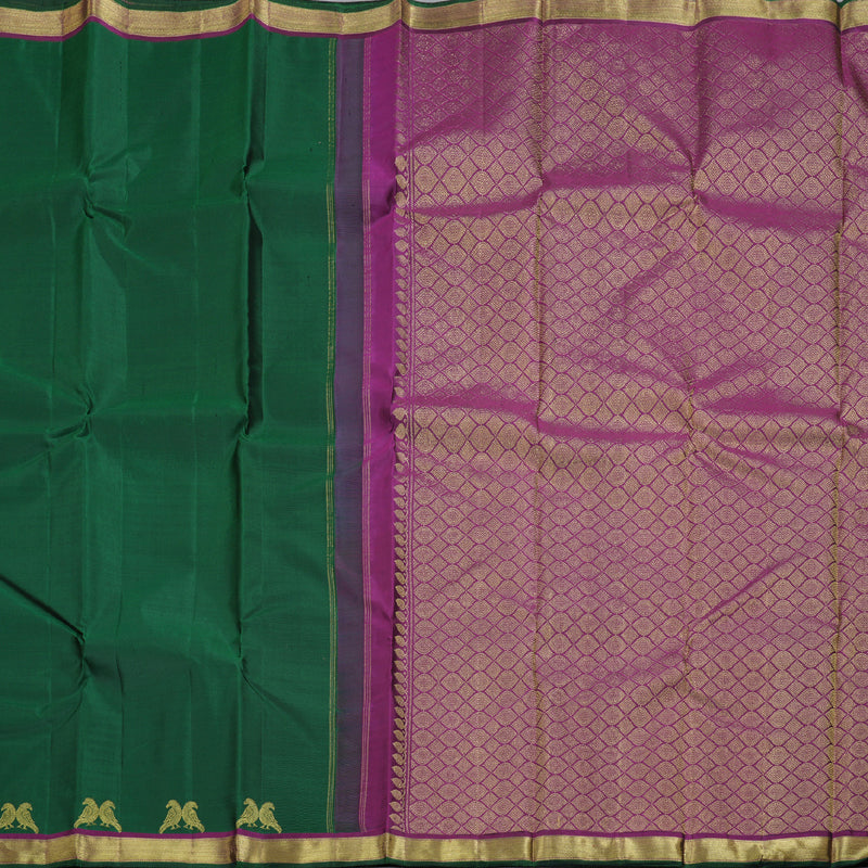 Hayagrivas Bottle Green Handloom Kanjivaram Silk Saree with Purple Border BBD1461L12-2