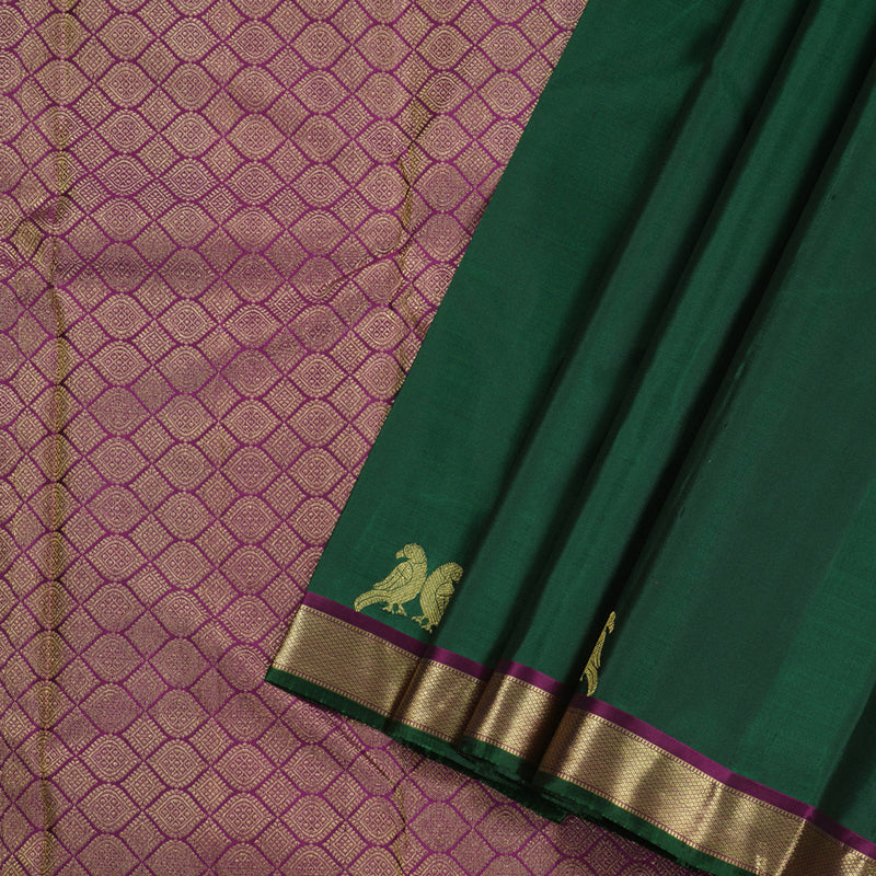 Hayagrivas Bottle Green Handloom Kanjivaram Silk Saree with Purple Border BBD1461L12-2
