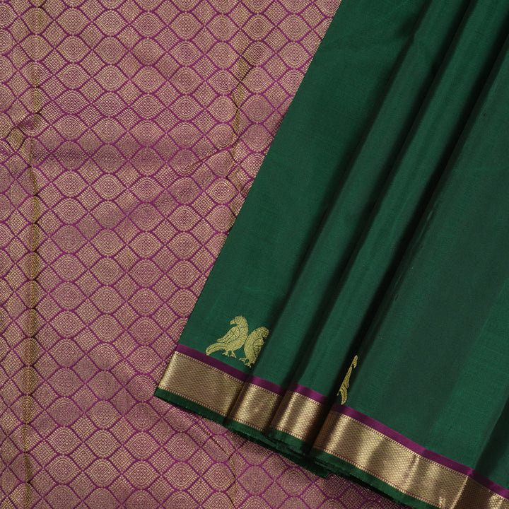 Hayagrivas Bottle Green Handloom Kanjivaram Silk Saree with Purple Border BBD1461L12-2