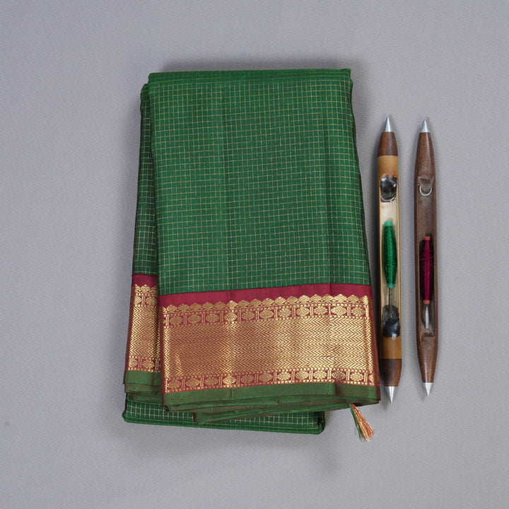 Hayagrivas Bottle Green Handloom Kanjivaram Silk Saree with Maroon Border BBD1461L17-3