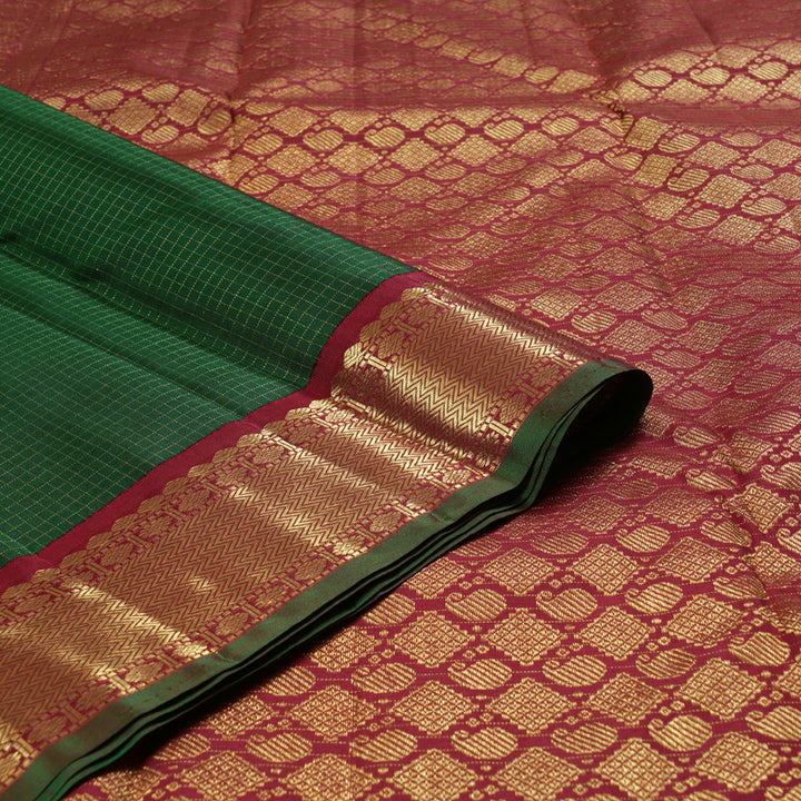 Hayagrivas Bottle Green Handloom Kanjivaram Silk Saree with Maroon Border BBD1461L17-3