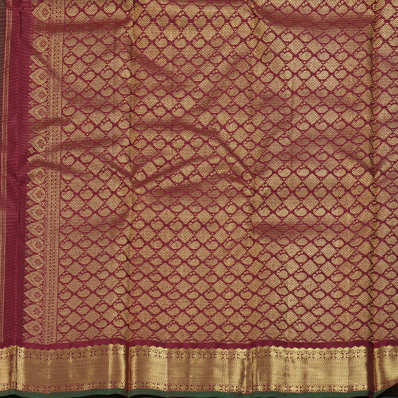 Hayagrivas Bottle Green Handloom Kanjivaram Silk Saree with Maroon Border BBD1461L17-3