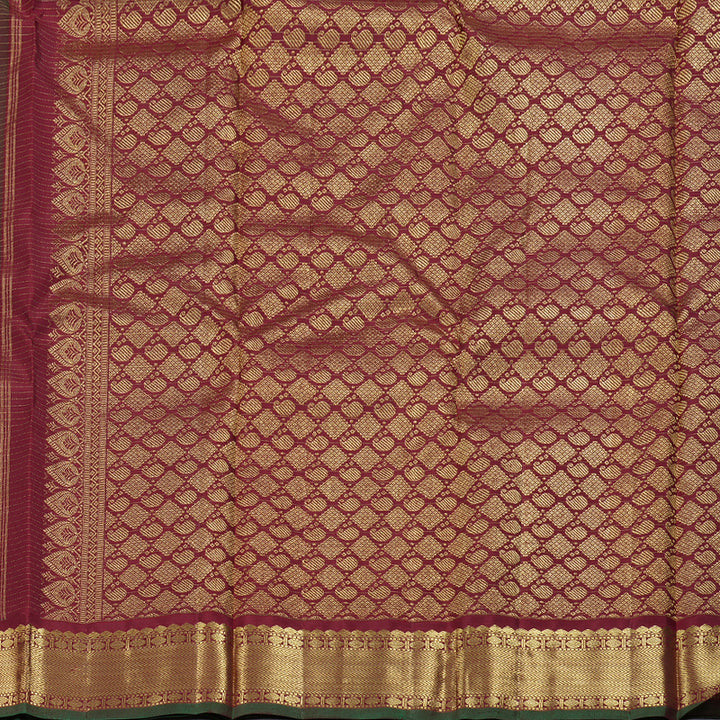 Hayagrivas Bottle Green Handloom Kanjivaram Silk Saree with Maroon Border BBD1461L17-3