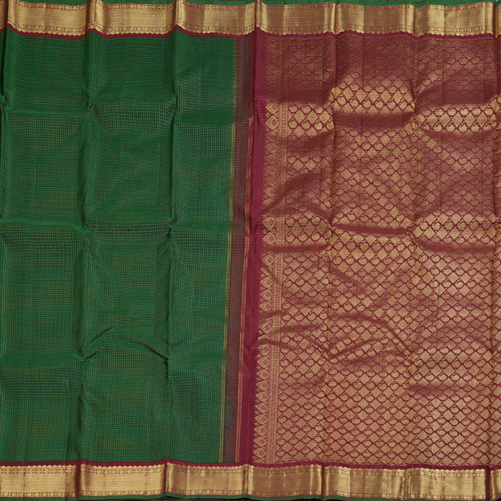 Hayagrivas Bottle Green Handloom Kanjivaram Silk Saree with Maroon Border BBD1461L17-3