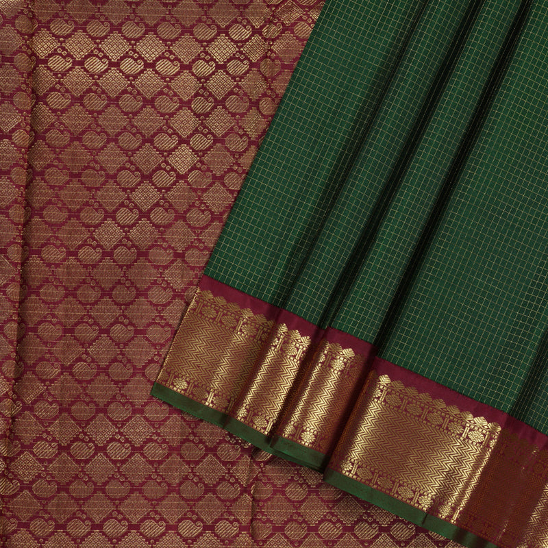 Hayagrivas Bottle Green Handloom Kanjivaram Silk Saree with Maroon Border BBD1461L17-3