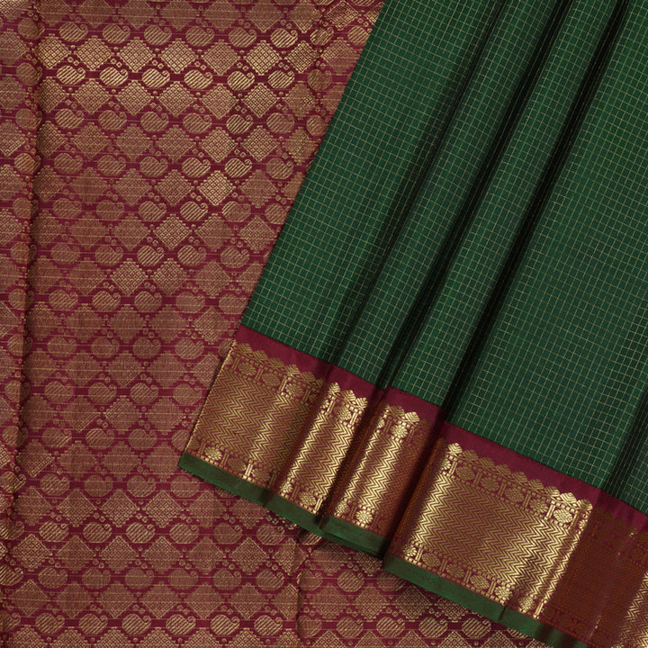 Hayagrivas Bottle Green Handloom Kanjivaram Silk Saree with Maroon Border BBD1461L17-3