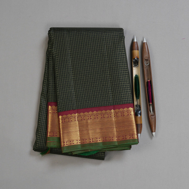 Hayagrivas Black Handloom Kanjivaram Silk Saree with Maroon Border BBD1461L17-4