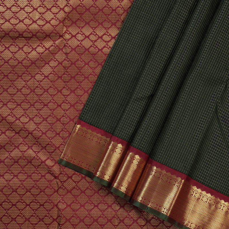 Hayagrivas Black Handloom Kanjivaram Silk Saree with Maroon Border BBD1461L17-4