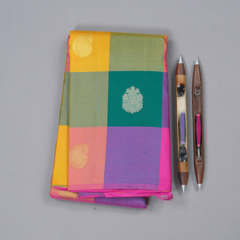 Hayagrivas Multi Color Checks Handloom Kanjivaram Silk Saree BBD1461L18-1