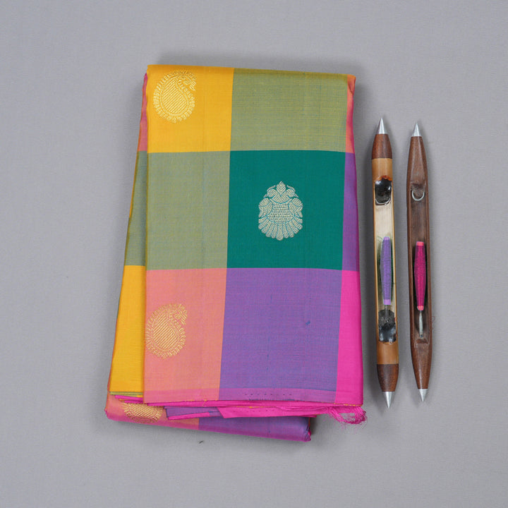 Hayagrivas Multi Color Checks Handloom Kanjivaram Silk Saree BBD1461L18-1