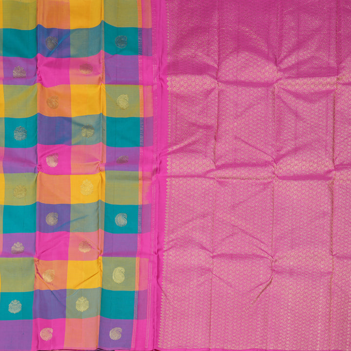 Hayagrivas Multi Color Checks Handloom Kanjivaram Silk Saree BBD1461L18-1