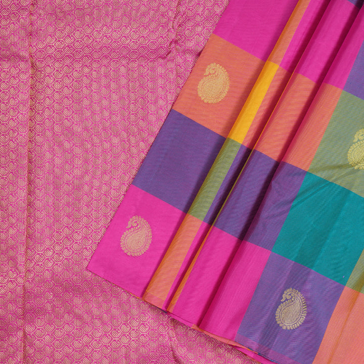 Hayagrivas Multi Color Checks Handloom Kanjivaram Silk Saree BBD1461L18-1